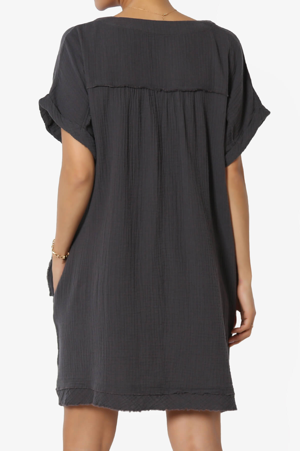 TheMogan Casual Loose Short Sleeve V Neck Cotton Gauze